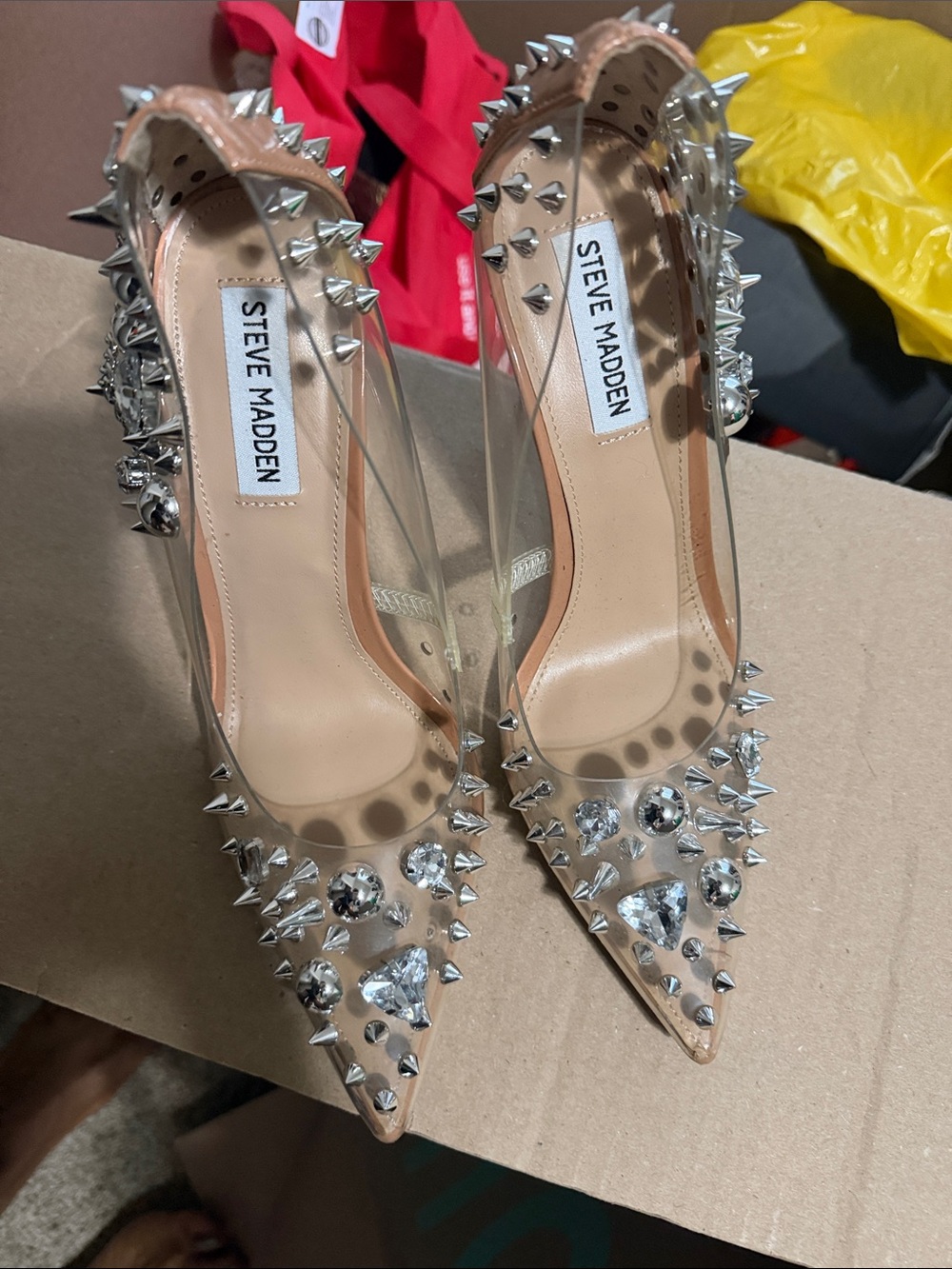 Steve Madden Silver Stiletto Heels with Studded Design - Picture 3 of 4